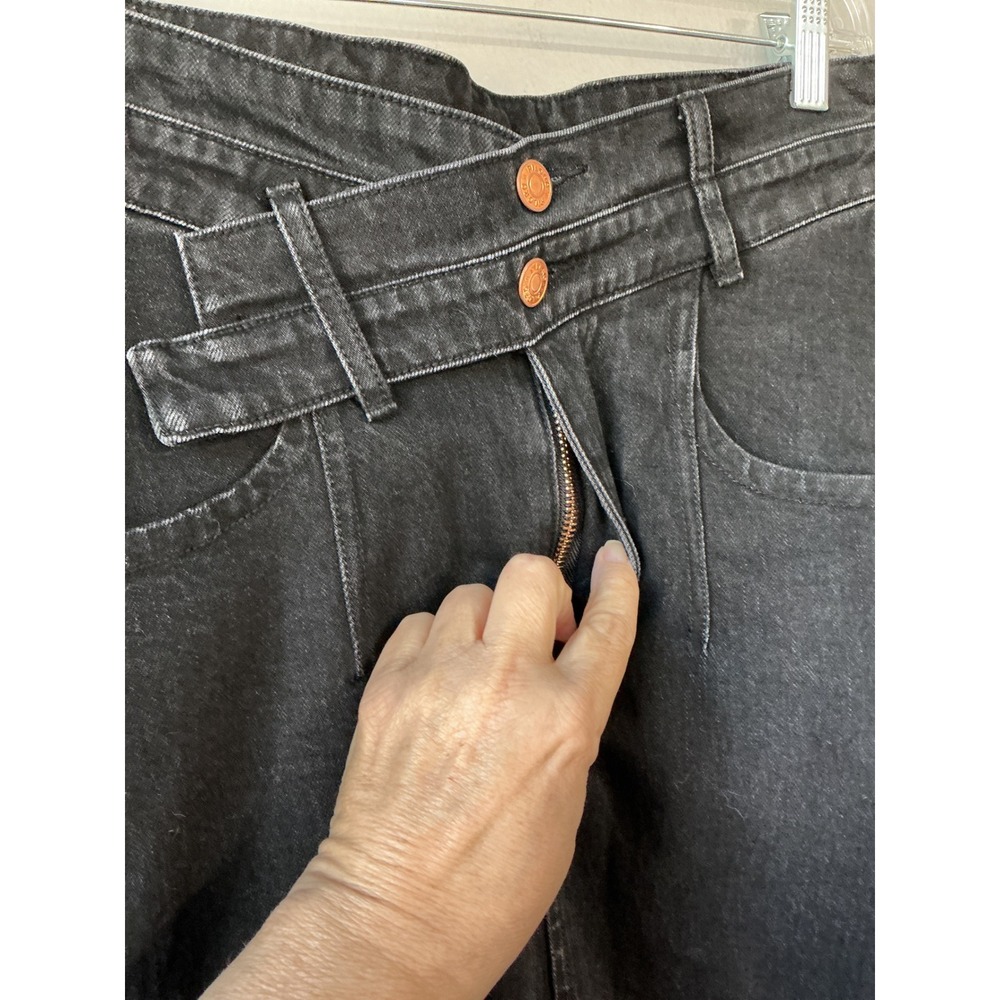 Pilcro Black Denim Midi Skirt Asymmetrical Crossover Waist High Rise Sz 30/6 - Picture 7 of 13